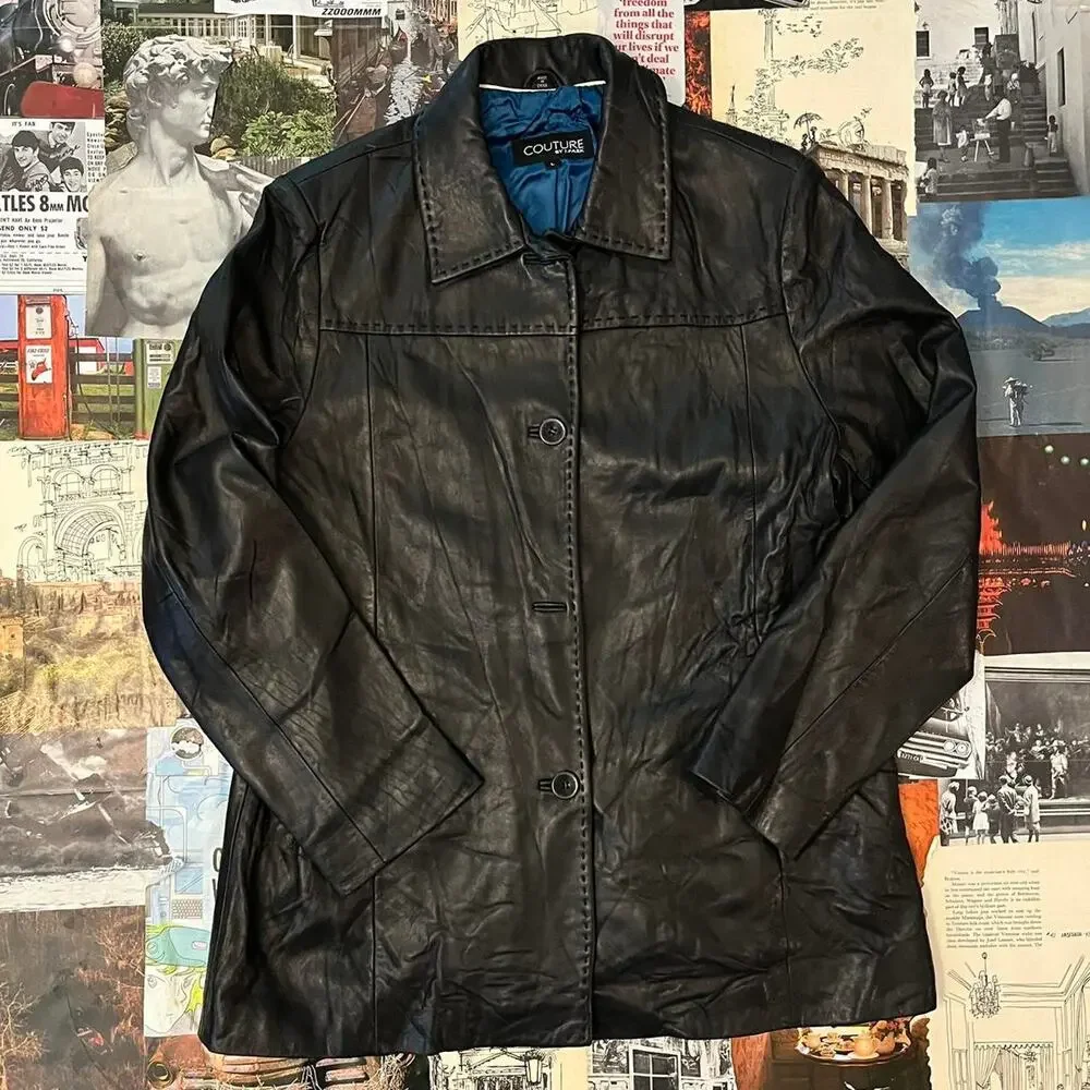 Black leather vintage couture jacket